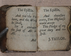 Thumb Bible. Taylor (John) Verbum Sempiternum, second edition. Printed [by F. Collins] for T. Ilive, at the Nags-Head in Jewen-Street. London. [1694].