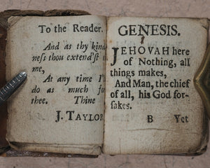Thumb Bible. Taylor (John) Verbum Sempiternum, second edition. Printed [by F. Collins] for T. Ilive, at the Nags-Head in Jewen-Street. London. [1694].