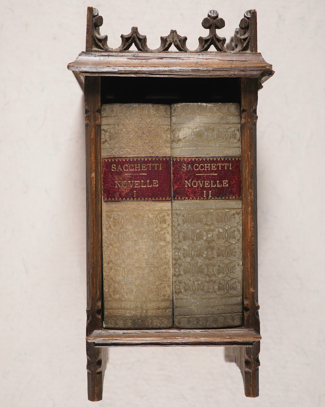 Sacchetti, Franco. Novelle cittadino fiorentino. G. Barbera, editore. Firenze. 1860. >>MINIATURE BOOKS WITH OCCULT ASSOCIATION IN GOTHIC BOOKCASE<<