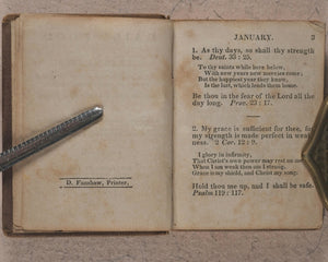 Daily Food For Christians. Being a Promise and another Spiritual Portion, for every day in the Year, together with a Verse of a Hymn. American Tract Society. No. 150 Nassau Street. New York. Circa 1830.
