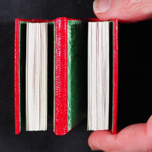 Load image into Gallery viewer, Levitan, Kalman. Miniature Books relating to Postage Stamps. Two volumes. 1983. with, Soliloquy of a Postage Stamp by Ernest W. Brady. Keepsake for Friends. 6 printed pages. 1978. Black Cat Press. Skokie. Illinois. Dos-a-dos-a-dos binding.
