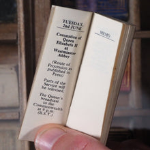 Load image into Gallery viewer, Queen Elizabeth ii. E.R. Coronation Souvenir Memo Book. &gt;&gt;MINIATURE &quot;FINGER&quot; CORONATION SOUVENIR&lt;&lt; Publication Date: 1953 CONDITION: VERY GOOD
