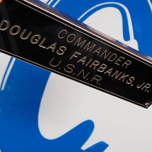 Load image into Gallery viewer, Douglas Fairbanks, Jr.&#39;s own, unique wooden desk plaque with his name and rank. Fairbanks was a Hollywood Legend and Decorated War Hero.
