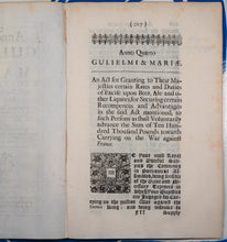 Load image into Gallery viewer, TAXING BEER, ALE &amp; OTHER LIQUORS TO PAY FOR 1ST GLOBAL WAR. ACTS - England and Wales]. London. Printed by Charles Bill and the Executrix of Thomas Newcomb deceas&#39;d, Printers to the King and Queens most Excellent Majesties. 1692, &#39;93, &#39;94, &#39;97.
