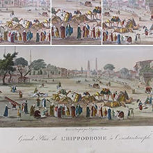Load image into Gallery viewer, Hand-coloured copper engraving (#10 of 48) from the GRANDEST BOOK of VIEWS OF CONSTANTINOPLE.&quot;Grand Place de l&#39;Hippodrome à Constantinople&quot;. Duplessis Bertaux &amp; François Denis Née (Engravers), Antoine Ignace Melling (Artist).  1819
