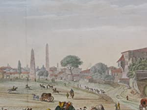 Hand-coloured copper engraving (#10 of 48) from the GRANDEST BOOK of VIEWS OF CONSTANTINOPLE."Grand Place de l'Hippodrome à Constantinople". Duplessis Bertaux & François Denis Née (Engravers), Antoine Ignace Melling (Artist).  1819